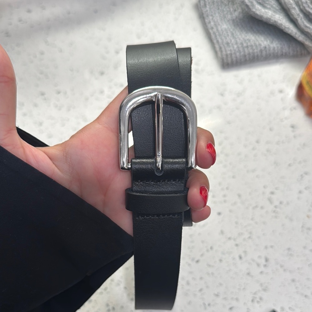 Classic Black Leather Belt with Silver Buckle